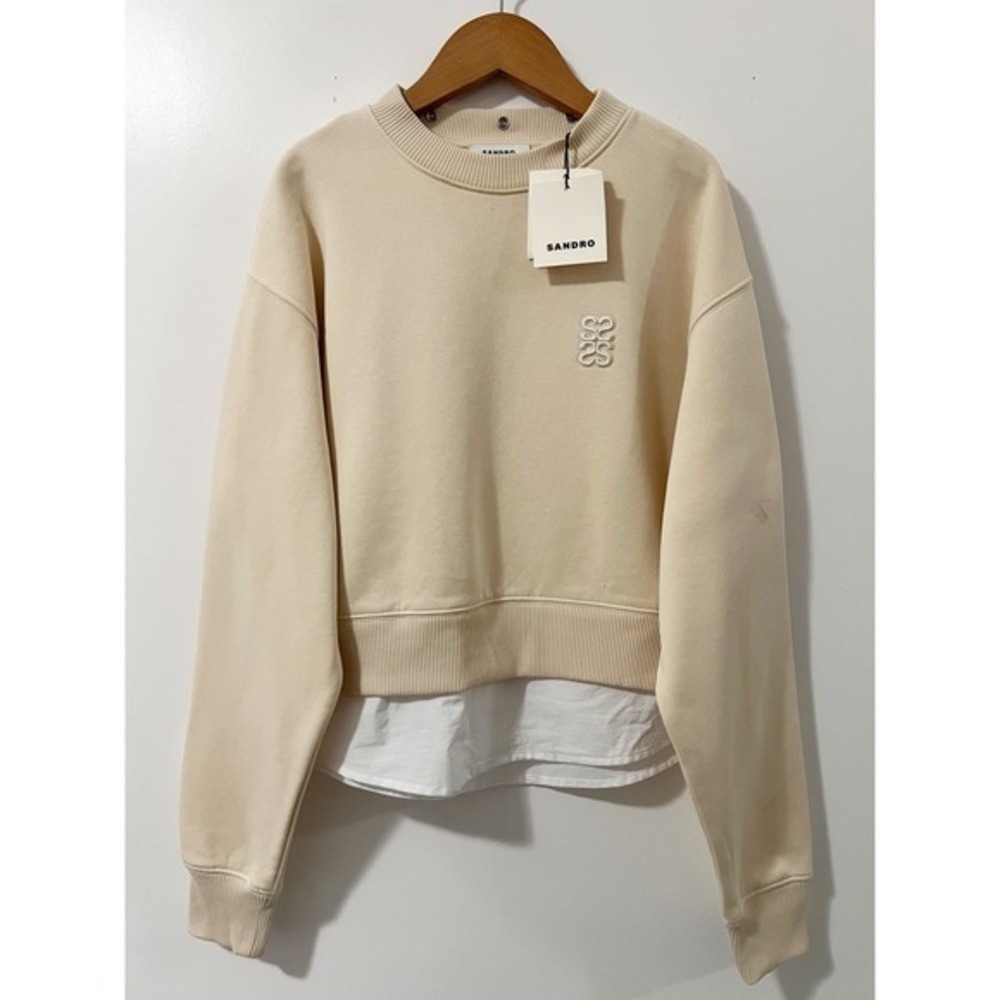 Sandro Beige Sweatshirt with White Hem Detail